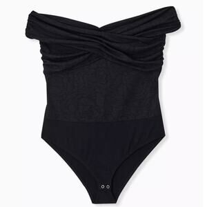 Torrid Black Studio Knit Crisscross Off Shoulder Bodysuit Size 4 4X